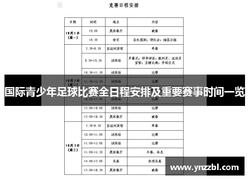 国际青少年足球比赛全日程安排及重要赛事时间一览